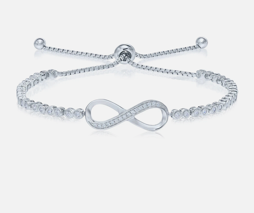 Sterling Silver CZ Infinity Adjustable Bracelet