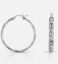 Sterling Silver Black Diamond-Cut Tubular Hoop Earrings 30mm