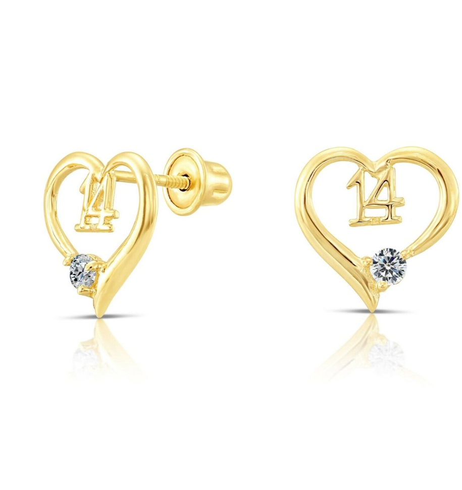 10K Yellow Gold Heart CZ Studs