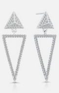 925 Sterling Silver CZ Geometric 3D Triangle Dangle Drop Ear Post Stud Earrings