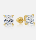 14K Solid Yellow Gold Princess-Cut CZ Sleeper Stud Earrings Screw-back 4mm