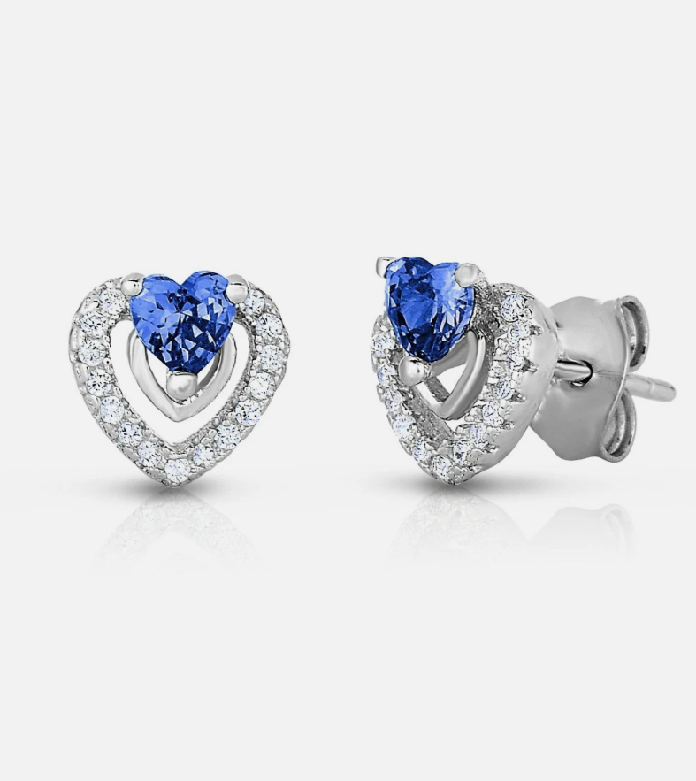 925 Sterling Silver Baby Heart Birthstone CZ Studs