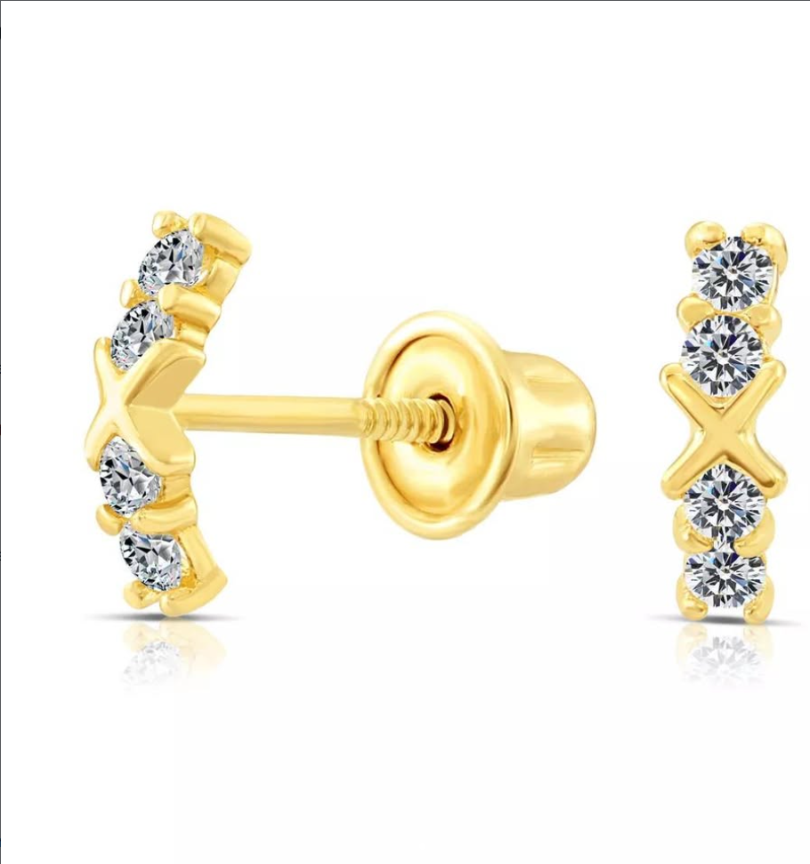 10K Yellow Gold Baby CZ Bar Studs
