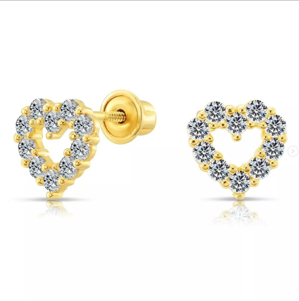 10K Yellow Gold Open Heart CZ Studs