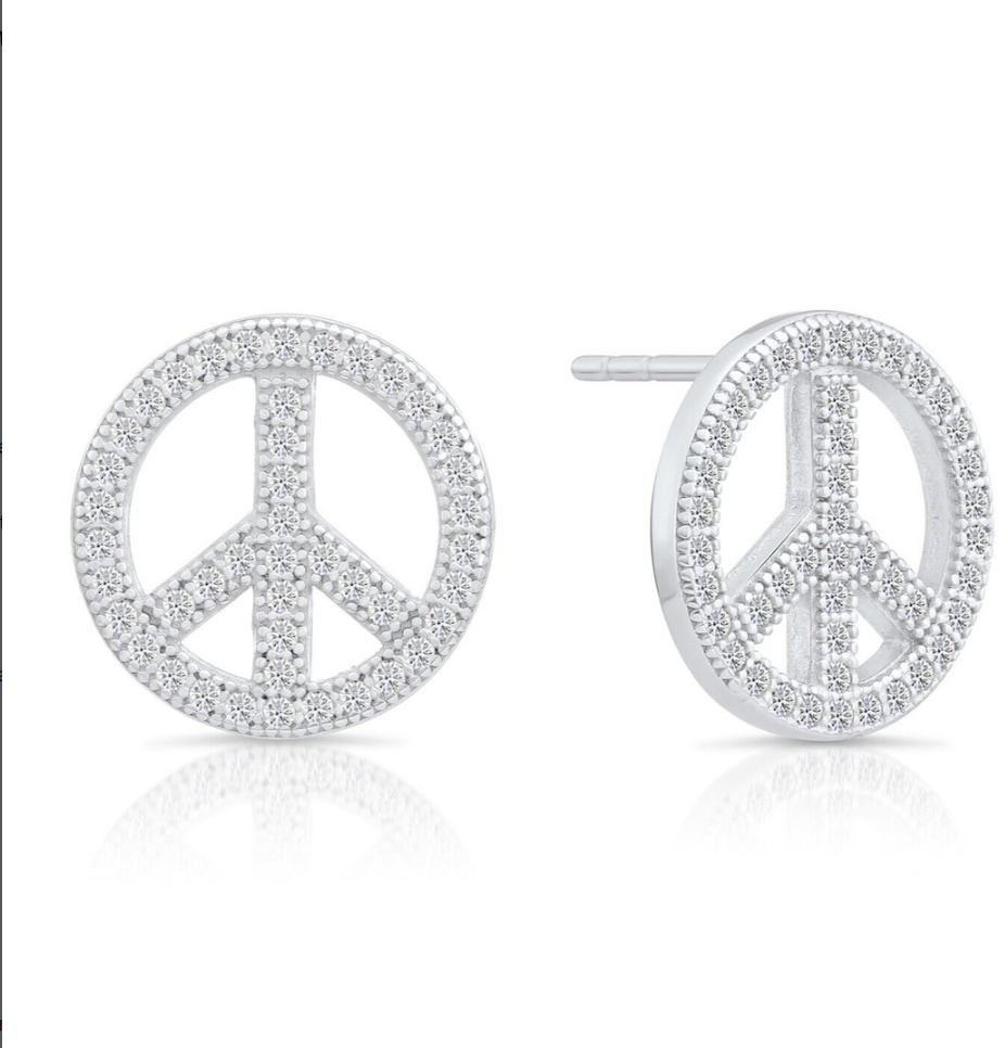 925 Sterling Silver Peace Sign Studs