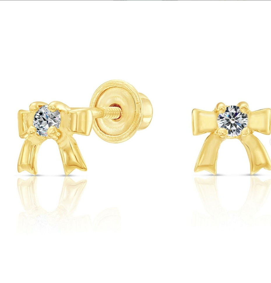 10K Yellow Gold Ribbon Bow Studs