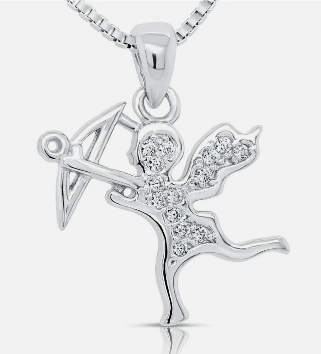 925 Sterling Silver Dainty Cupid Angel CZ Pendant Necklace