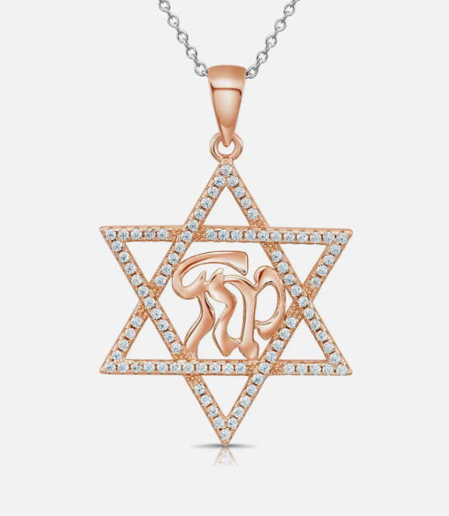 925 Sterling Silver Star of David with Mazal CZ Pendant Necklace