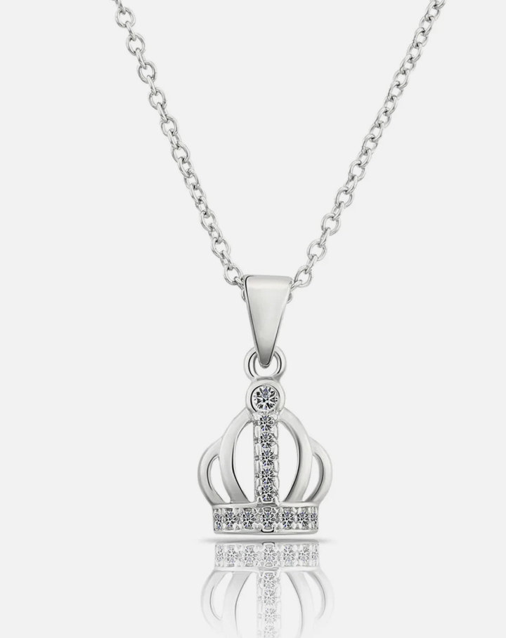 Sterling Silver CZ Royal Crown Charm Necklace