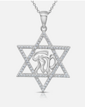 925 Sterling Silver Star of David with Mazal CZ Pendant Necklace