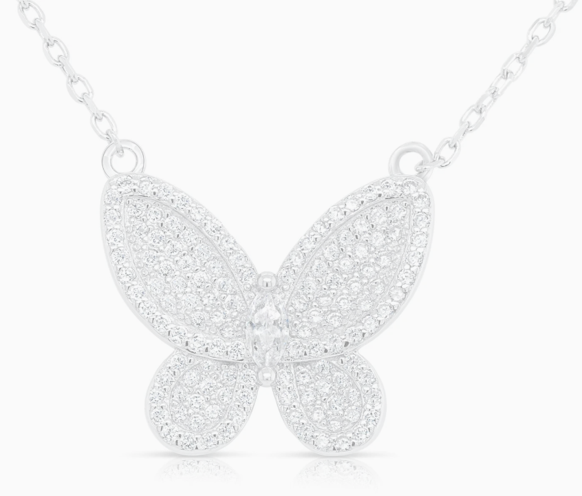 Sterling Silver CZ Butterfly Necklace