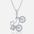 925 Sterling Silver CZ Bicycle Pendant Necklace