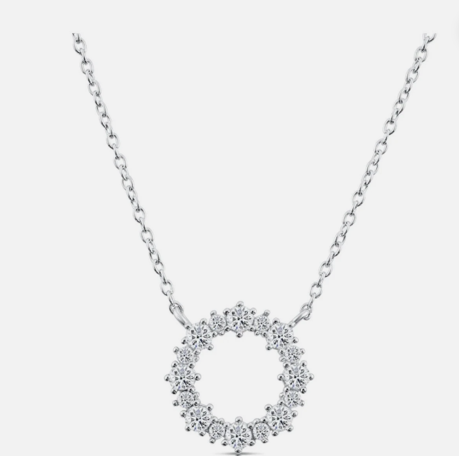 Sterling Silver Classic Halo CZ Pendant Necklace