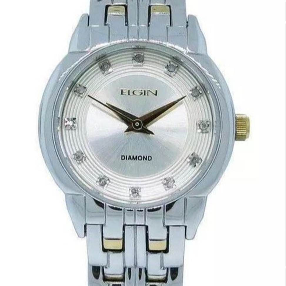 Elgin EG7041 Diamond Round Analog Champagne & Silver Tone