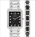 Elgin Two-Tone Crystal Accent Watch + Cross Bracelet Set