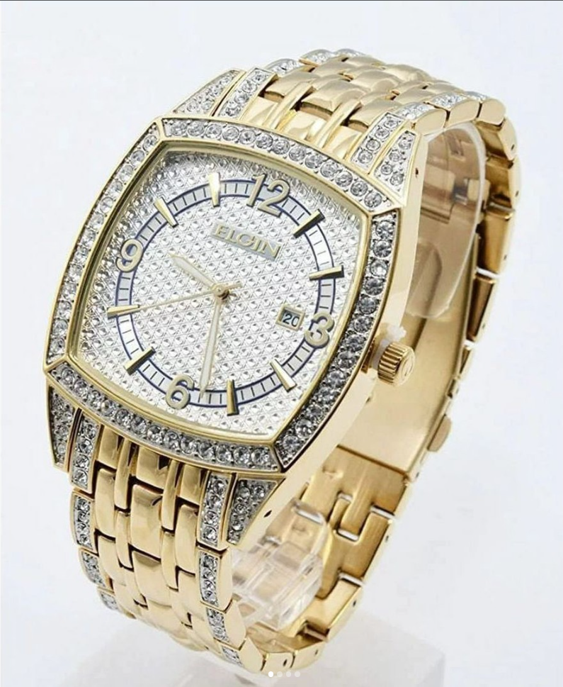 Elgin Men's Gold-Tone Date Rectangle Quartz Watch